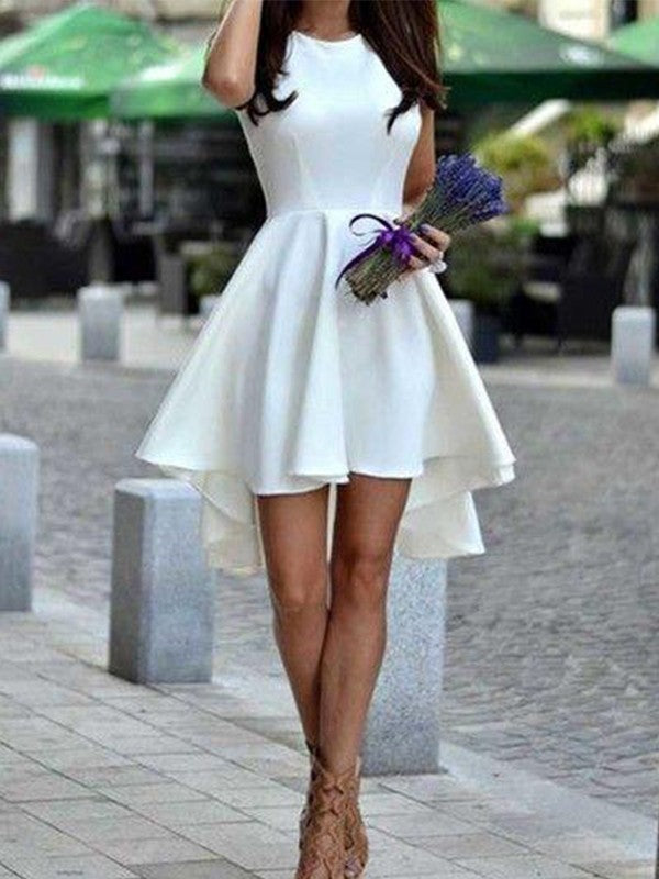 Wholesale A-Line Jewel Cut Short With Ruffles Satin White Homecoming Dresses